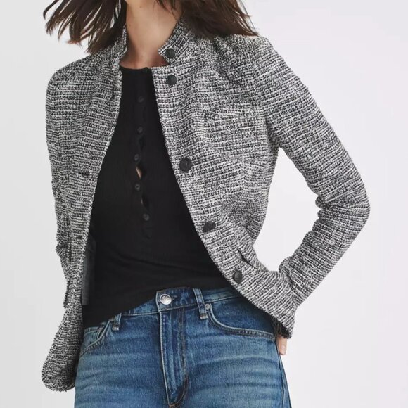 NWT$600 RAG & BONE 0 4 10 Slade Italian Tweed Blazer Grey Navy White Cotton - Picture 7 of 10